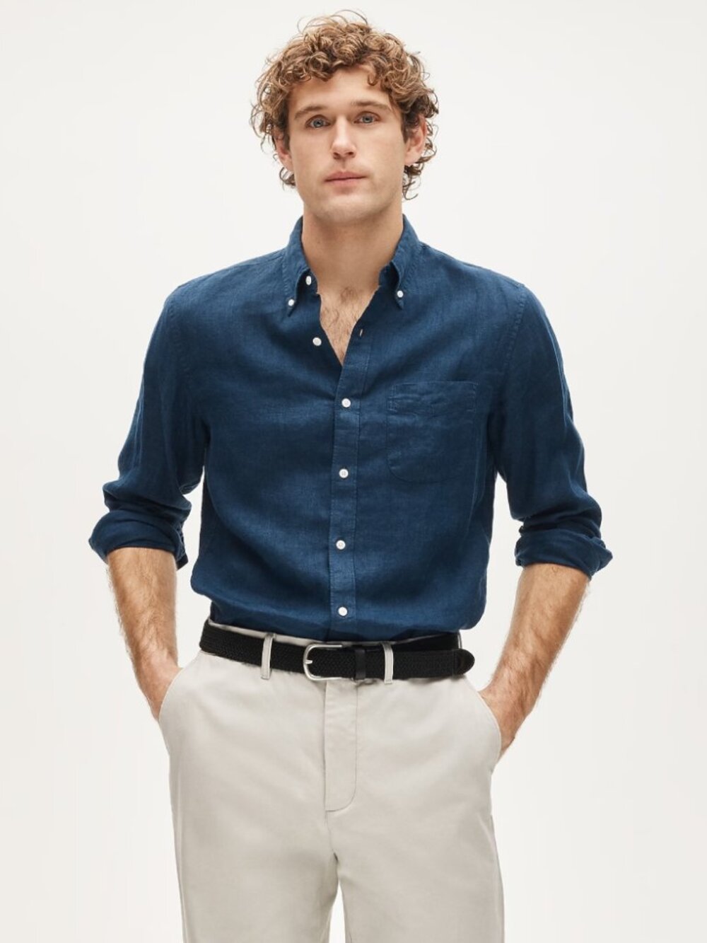 NWT J. Crew Slim Untucked Baird McNutt Irish Linen Shirt Ink Blue Mens Size L